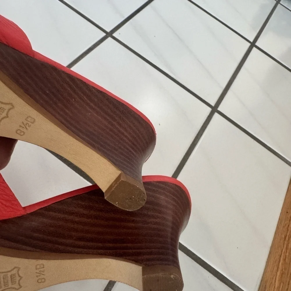 Talbots Red Platform Sandals with Wedge Heel
